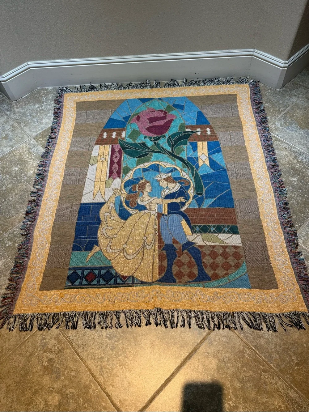 Disney Romantic Rose Beauty and the Beast Tapestry Throw Blanket